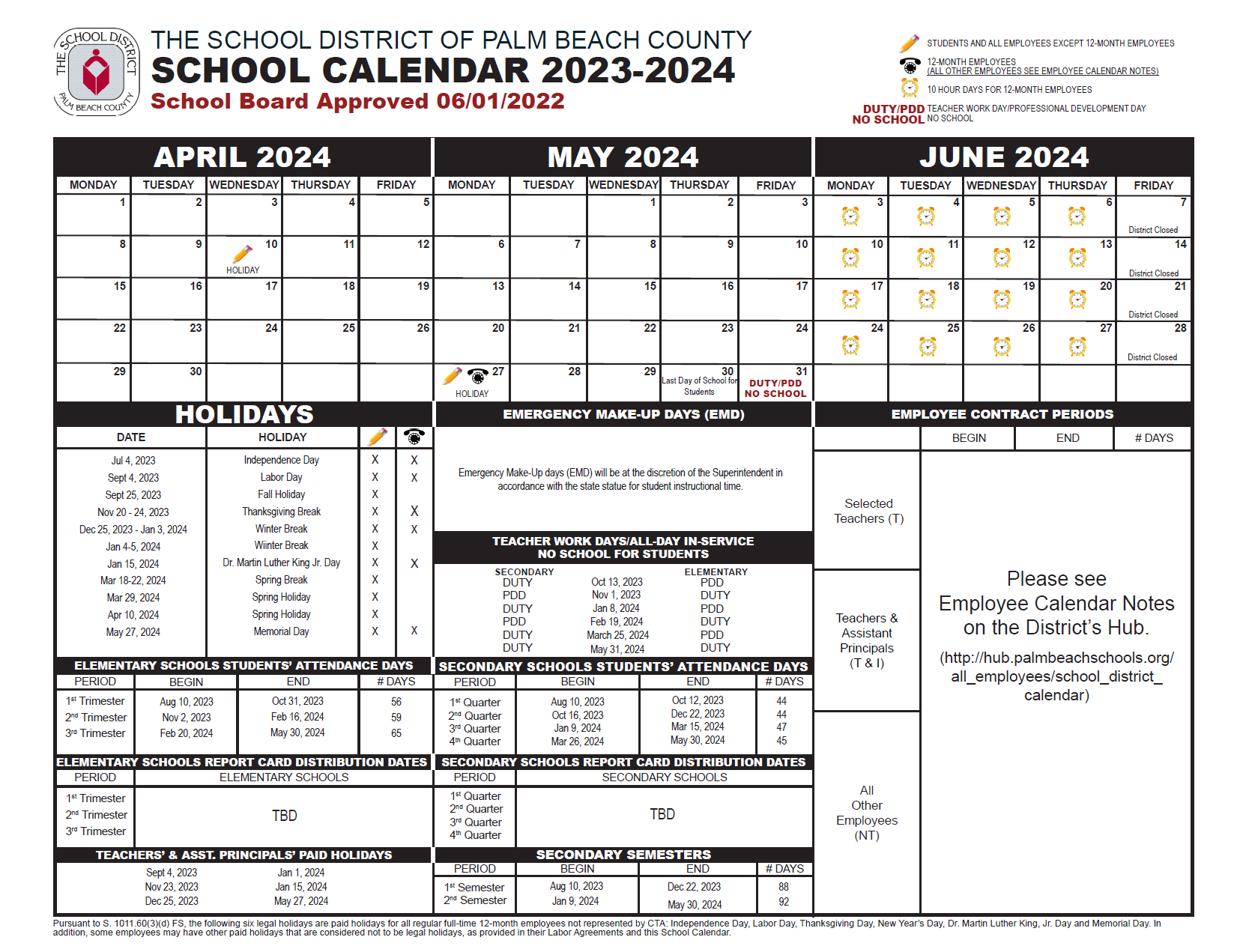 Approved Palm beach School Calendar 2023-2024 Page2