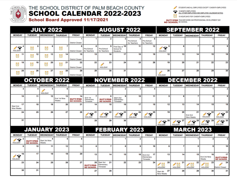 Palm Beach County School Calendar 2022-2023