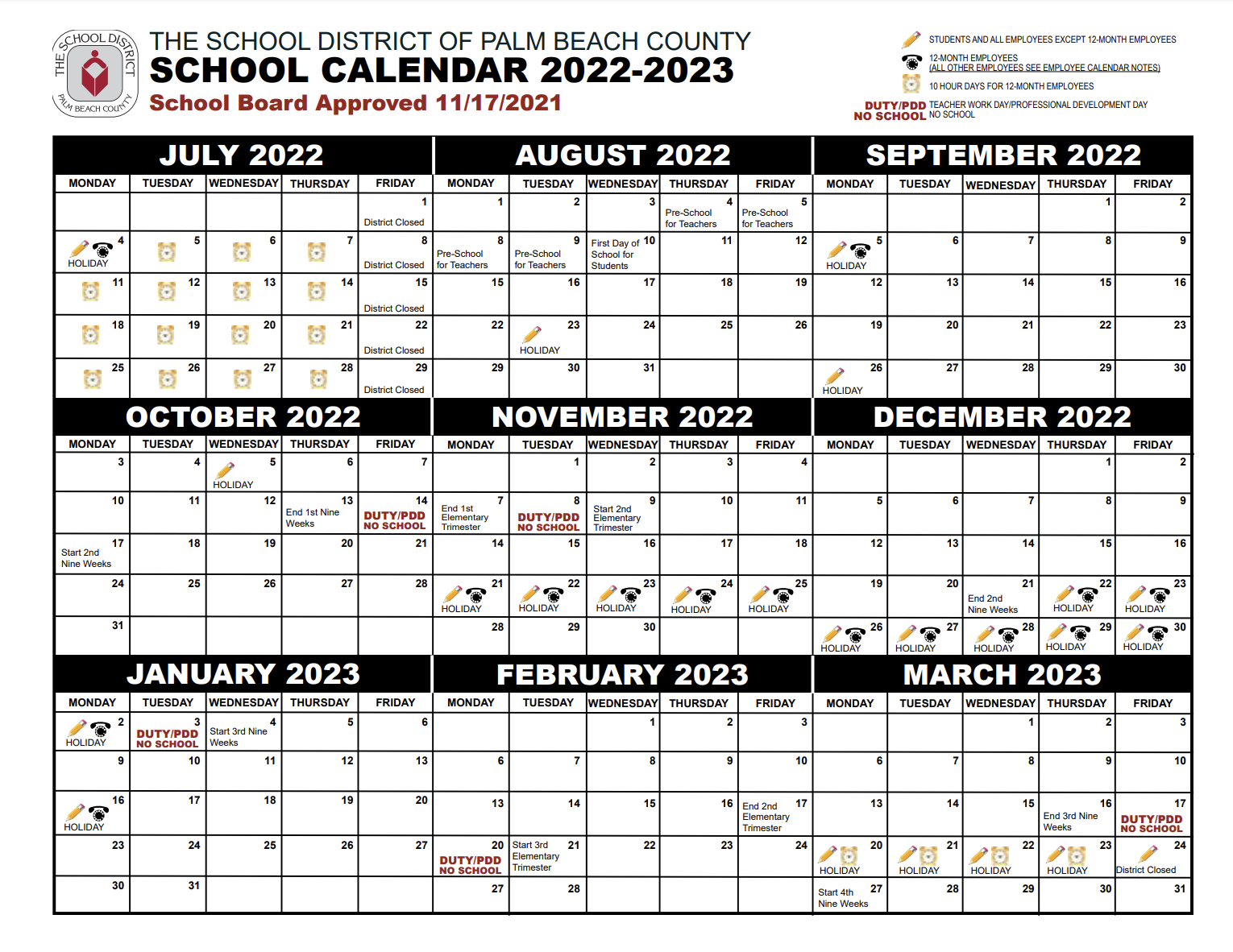 Palm Beach County School Calendar 2023-2024