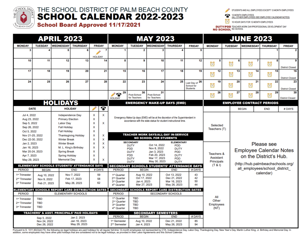 Palm Beach County School Calendar 20222023