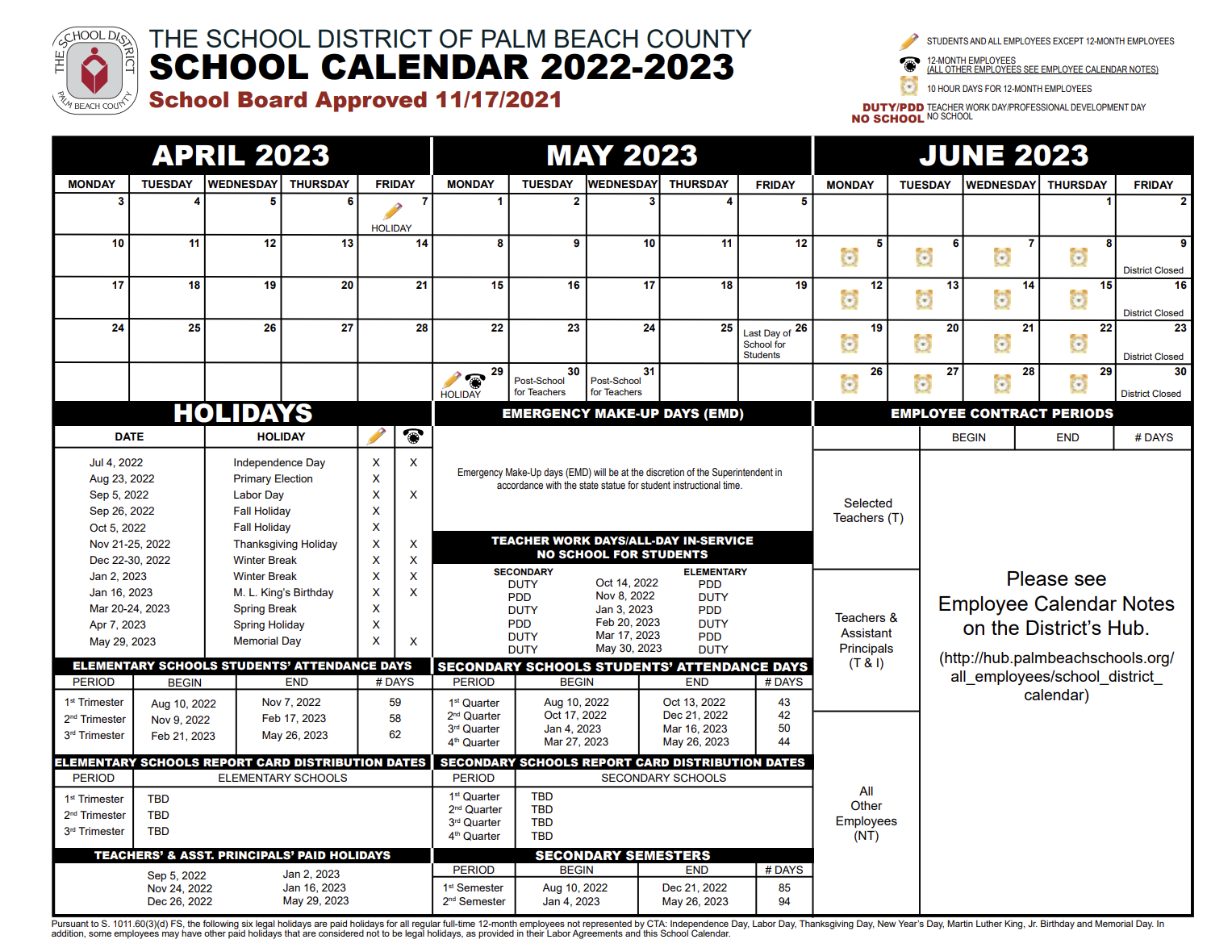 Palm Beach County School Calendar 2022-2023