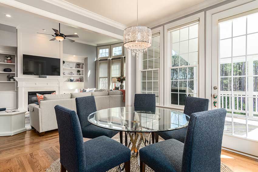 a modern looking living room and informal dining area